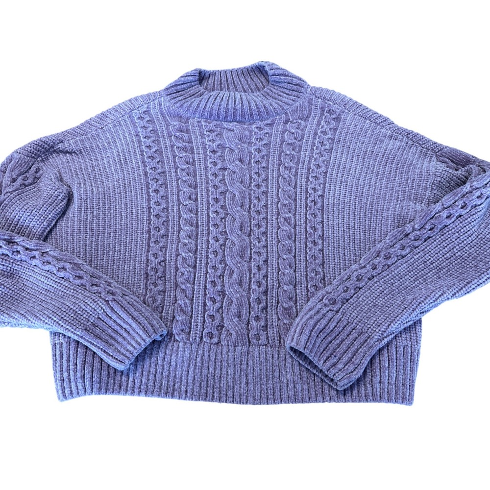 Rachel Zoe Womens Lavender Purple Chenille Cable Knit Mock Neck Sweater L